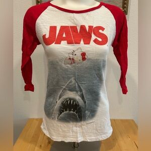 Sanrio Hello Kitty Raglan Sleeve Jaws Tee Shirt - Red & White Sz Large